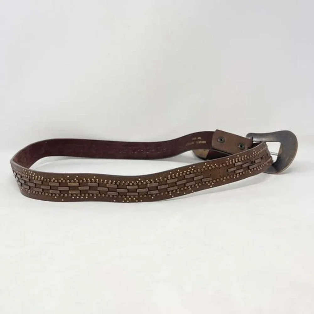 Cowgirl Tuff Western Belt Womens 2X Brown Leather Metal Studs Copper Buckle